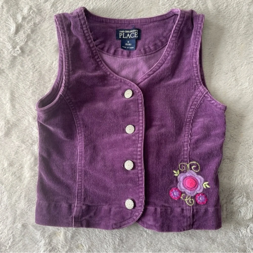 The Children's Place Purple Corduroy Embroidered Vest 5/6 T